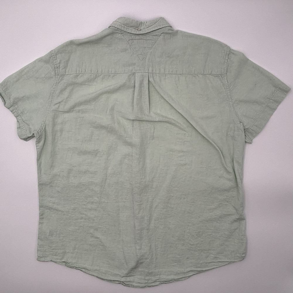 Tommy Hilfiger Shirt Mens XL Green Linen Cotton Button Down Short Sleeve Pocket - Picture 2 of 13